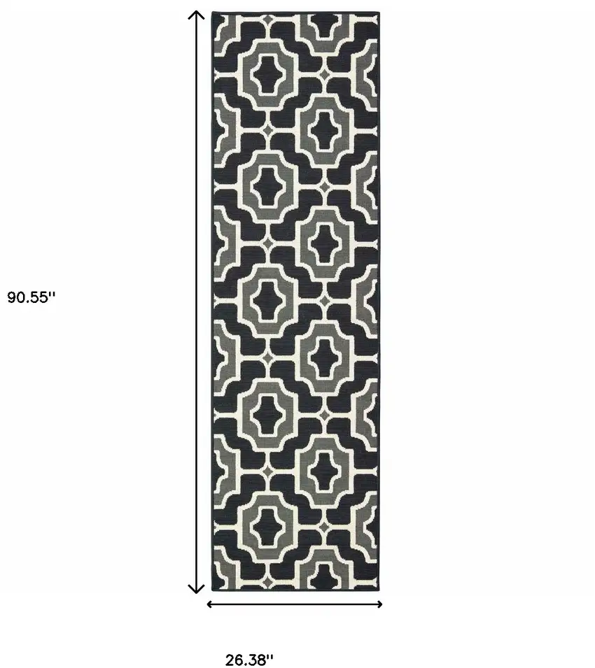 Black Geometric Stain Resistant Indoor Outdoor Area Rug Photo 4