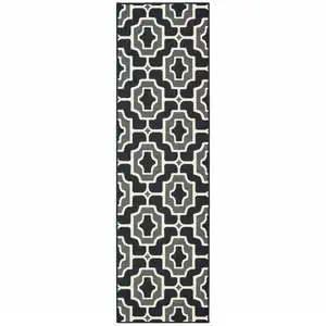 Photo of Black Geometric Stain Resistant Indoor Outdoor Area Rug