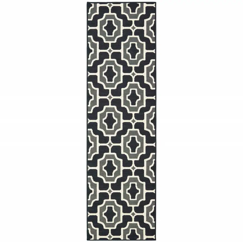 Black Geometric Stain Resistant Indoor Outdoor Area Rug Photo 1