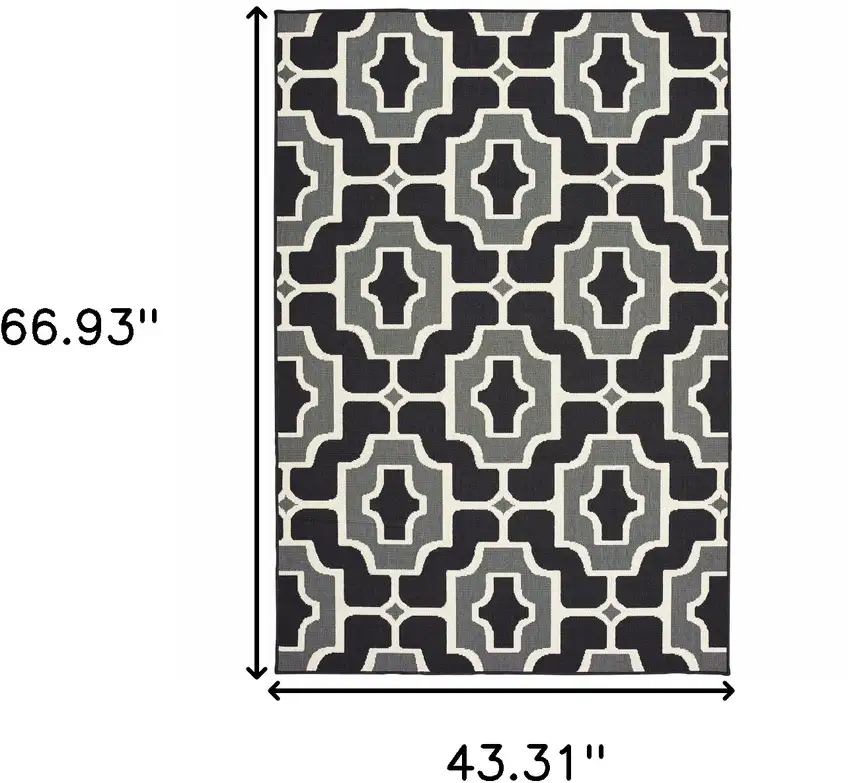 Black Geometric Stain Resistant Indoor Outdoor Area Rug Photo 5