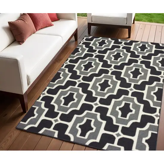 Black and Gray Geometric Stain Resistant Indoor Outdoor Area Rug Photo 1
