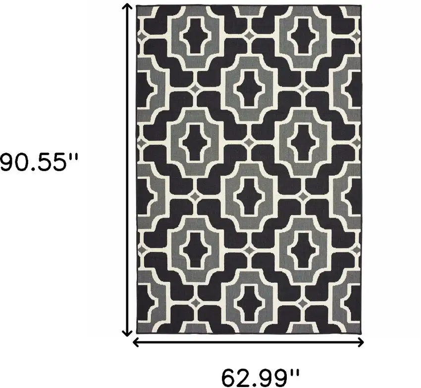 Black Geometric Stain Resistant Indoor Outdoor Area Rug Photo 5