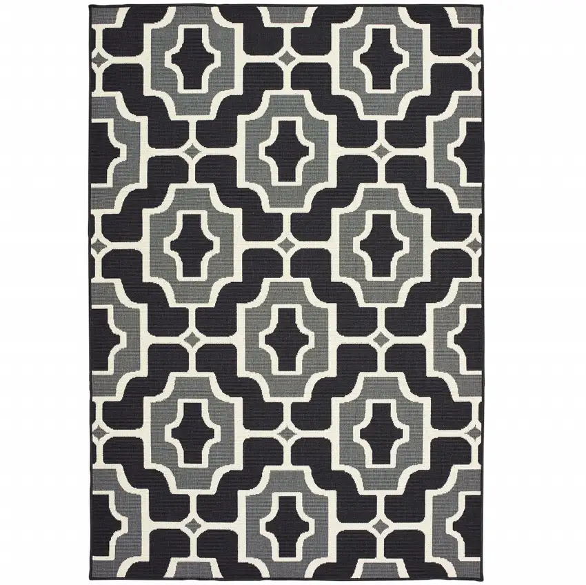 Black Geometric Stain Resistant Indoor Outdoor Area Rug Photo 1