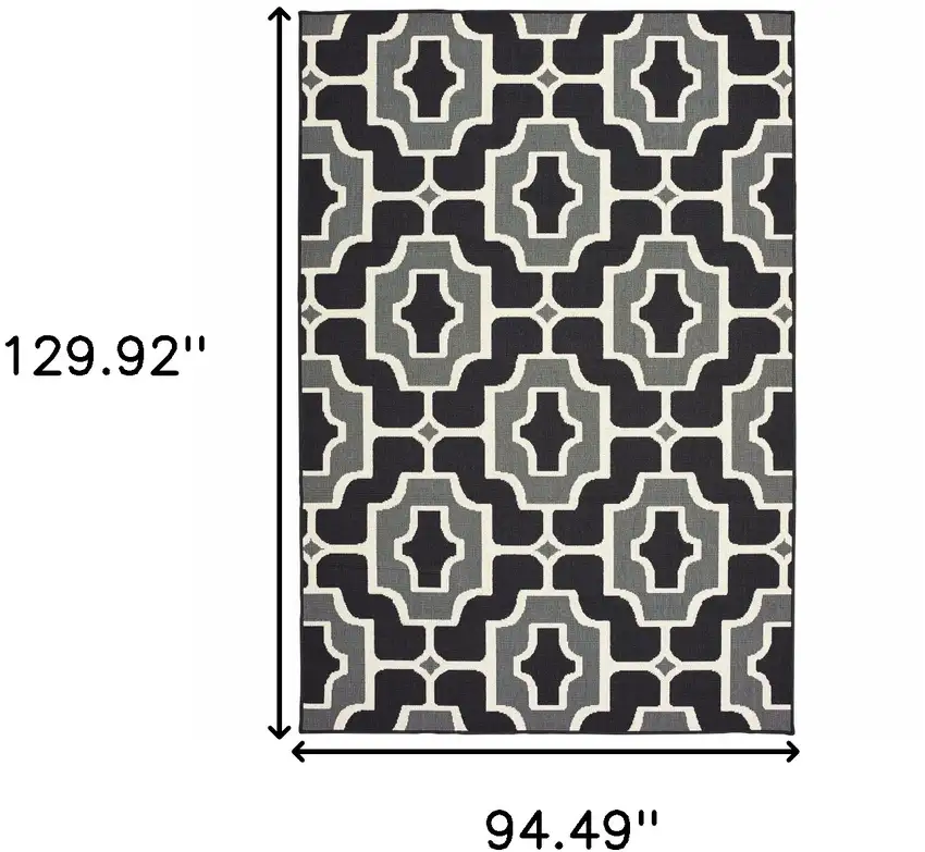 Black Geometric Stain Resistant Indoor Outdoor Area Rug Photo 5