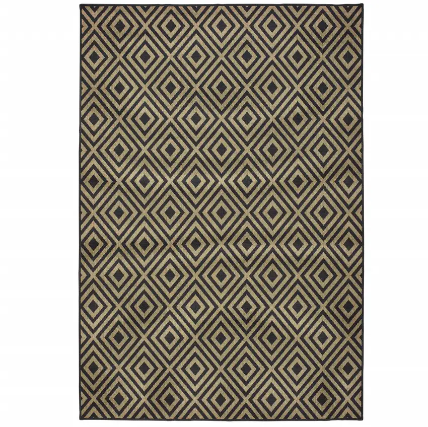 Black Geometric Stain Resistant Indoor Outdoor Area Rug Photo 1