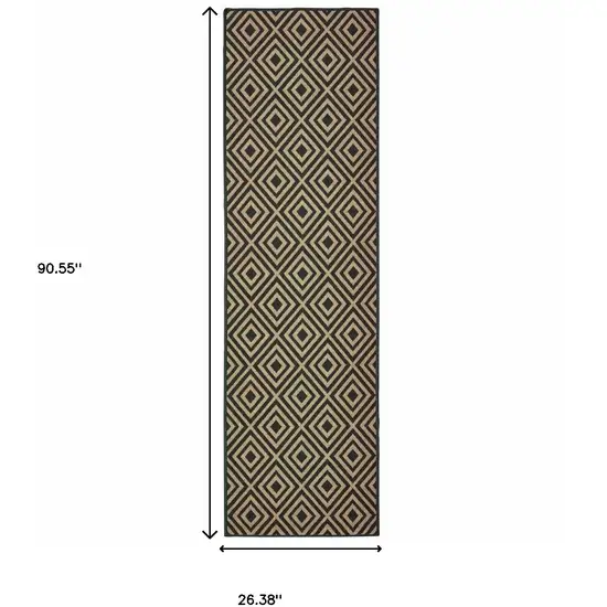 Black and Tan Geometric Stain Resistant Indoor Outdoor Area Rug Photo 3