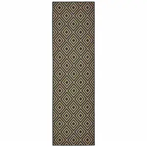 Photo of Black Geometric Stain Resistant Indoor Outdoor Area Rug