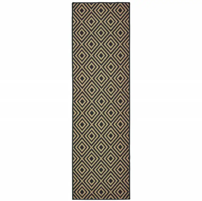 Black Geometric Stain Resistant Indoor Outdoor Area Rug Photo 1