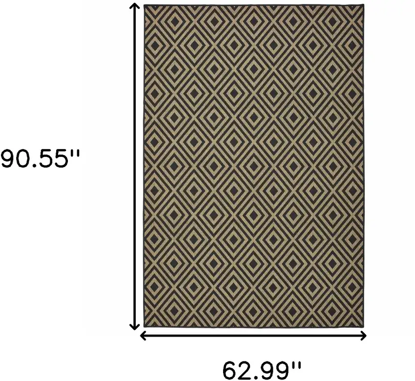 Black and Tan Geometric Stain Resistant Indoor Outdoor Area Rug Photo 3