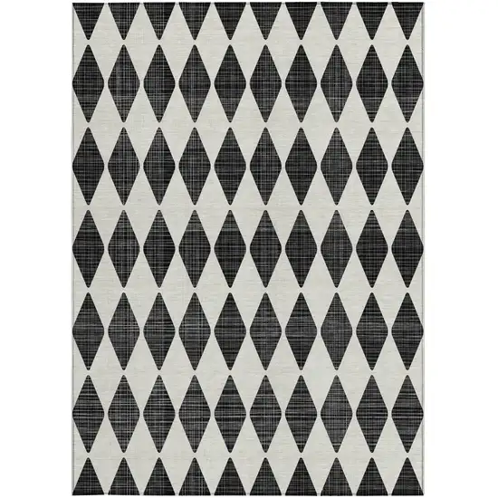Black Geometric Washable Non Skid Indoor Outdoor Area Rug Photo 6