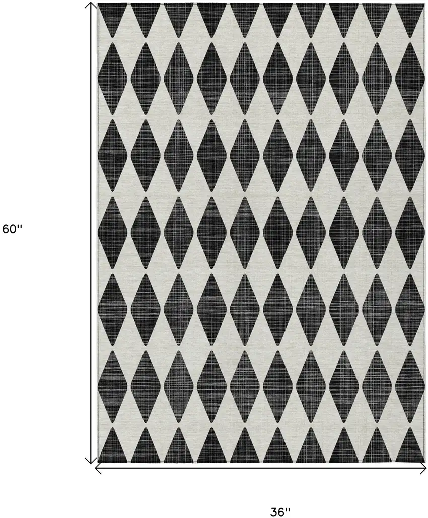 Black Geometric Washable Indoor Outdoor Area Rug Photo 3