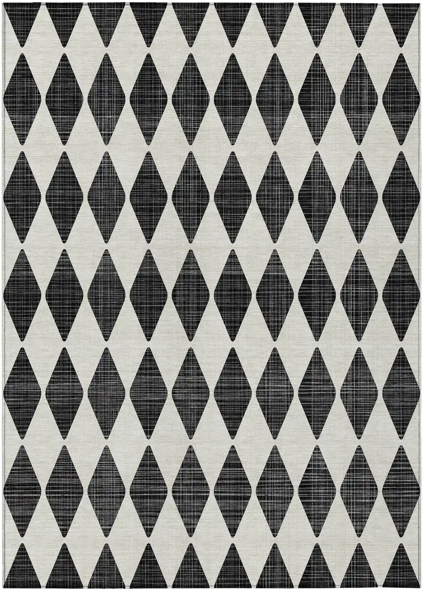 Black Geometric Washable Non Skid Indoor Outdoor Area Rug Photo 2