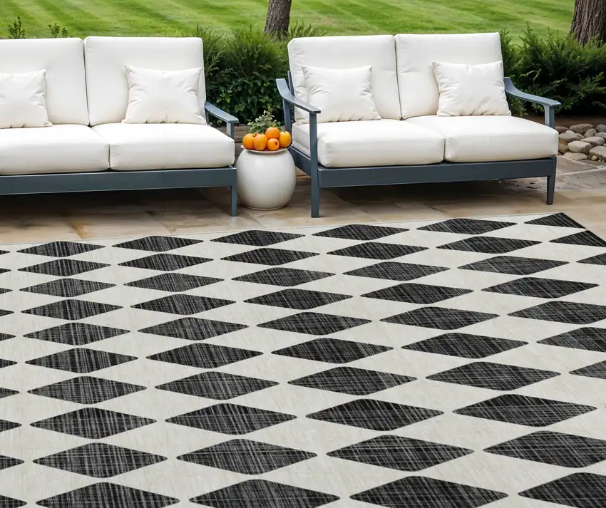 Black Geometric Washable Non Skid Indoor Outdoor Area Rug Photo 1