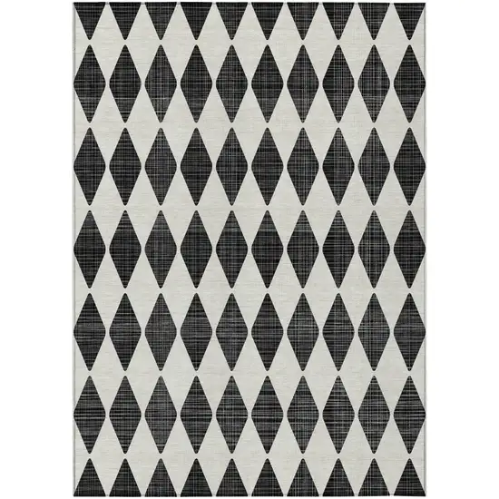Black Geometric Washable Indoor Outdoor Area Rug Photo 2