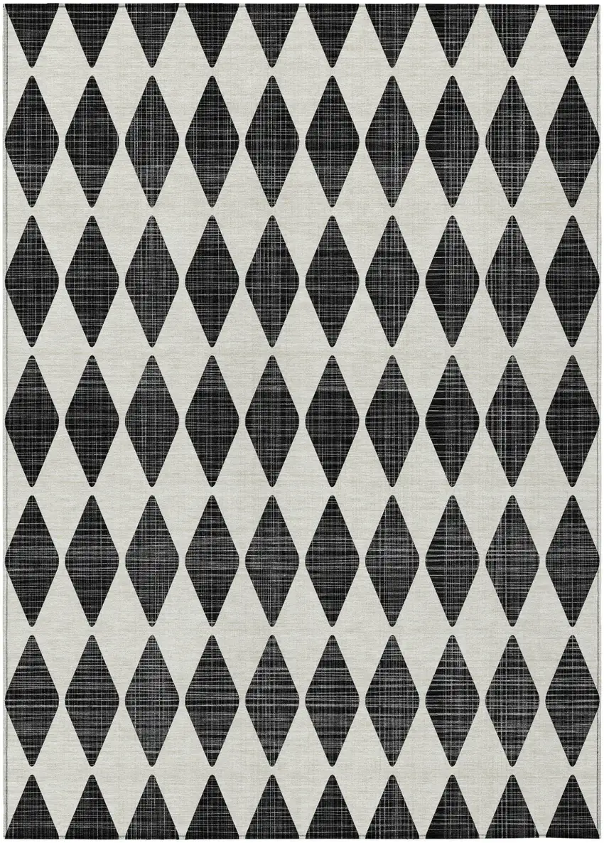 Black Geometric Washable Indoor Outdoor Area Rug Photo 2