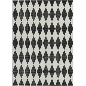 Photo of Black Geometric Washable Non Skid Indoor Outdoor Area Rug