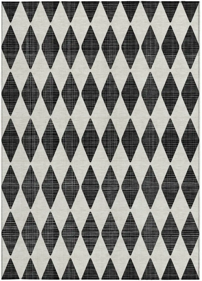 Black Geometric Washable Non Skid Indoor Outdoor Area Rug Photo 6