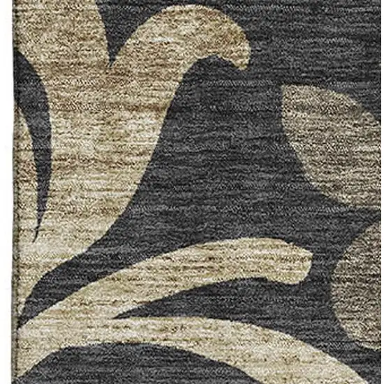 Black Gold And Beige Floral Washable Area Rug With UV Protection Photo 3