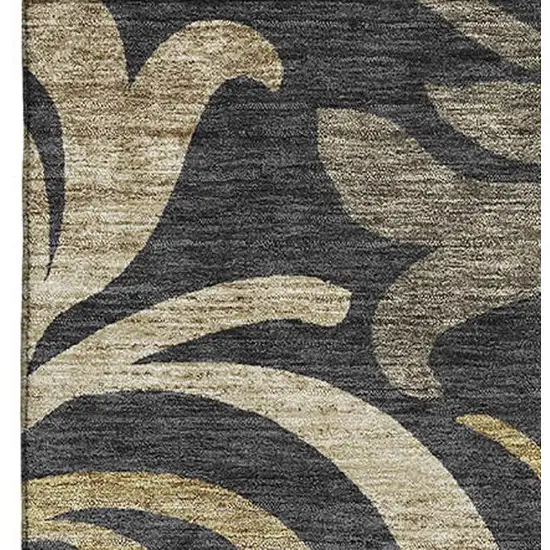 Black Gold And Beige Floral Washable Area Rug With UV Protection Photo 3
