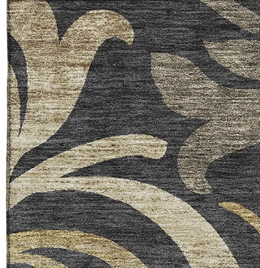 Black Gold And Beige Floral Washable Area Rug With UV Protection Photo 3
