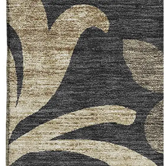 Black Gold And Beige Floral Washable Area Rug With UV Protection Photo 3