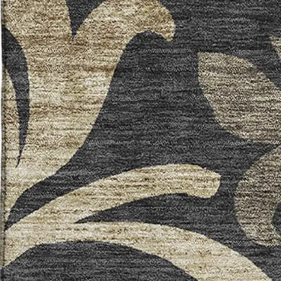 Black Gold And Beige Floral Washable Area Rug With UV Protection Photo 3