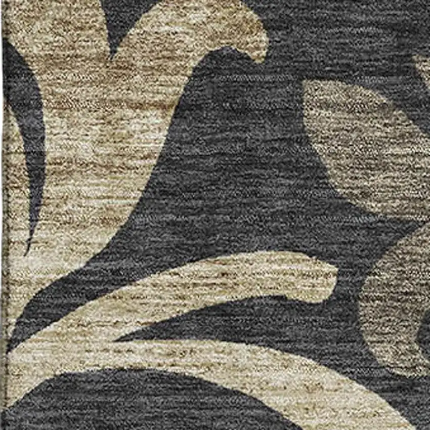 Black Gold And Beige Floral Washable Area Rug With UV Protection Photo 3
