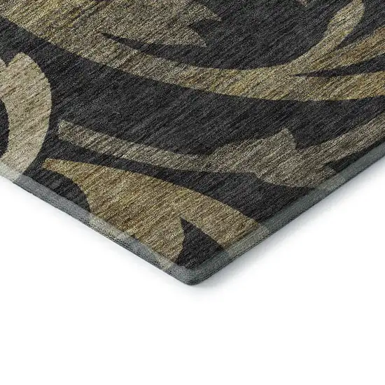 Black Gold And Beige Floral Washable Area Rug With UV Protection Photo 8
