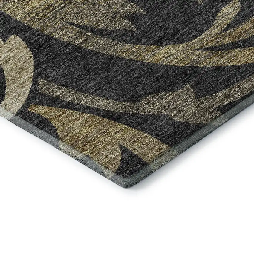 Black Gold And Beige Floral Washable Area Rug With UV Protection Photo 8