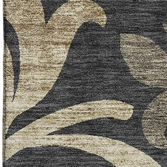 Black Gold And Beige Floral Washable Area Rug With UV Protection Photo 3