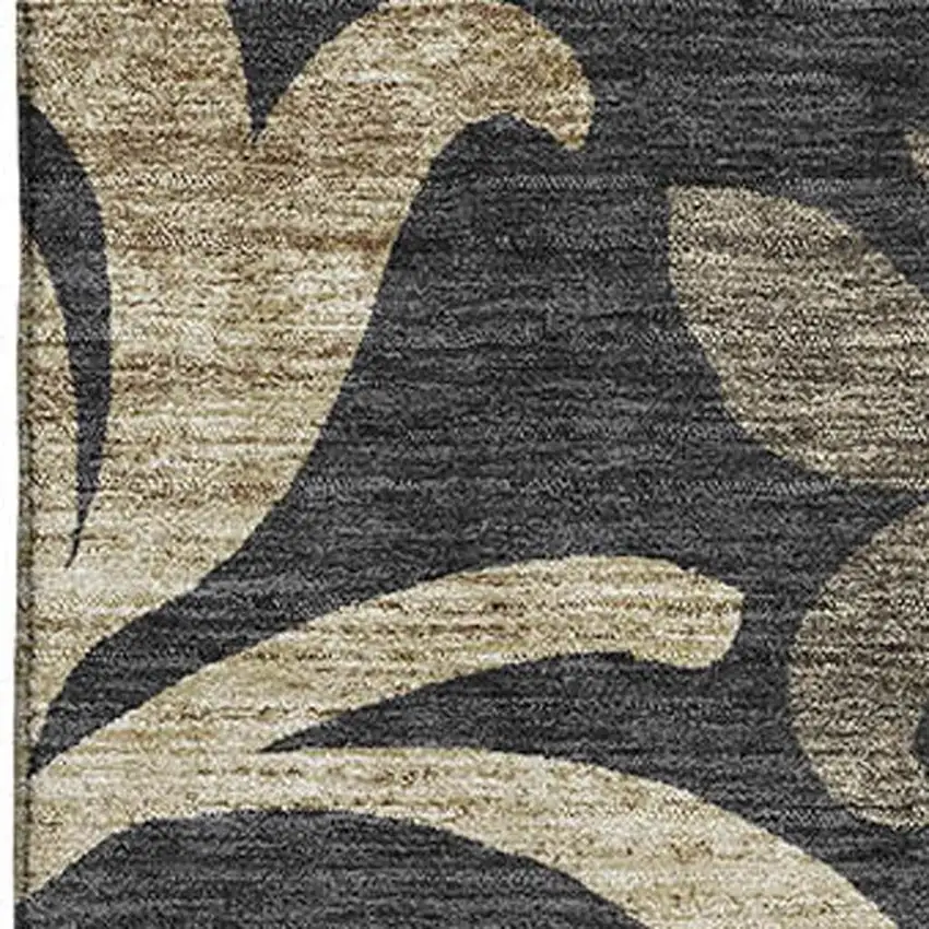 Black Gold And Beige Floral Washable Area Rug With UV Protection Photo 3