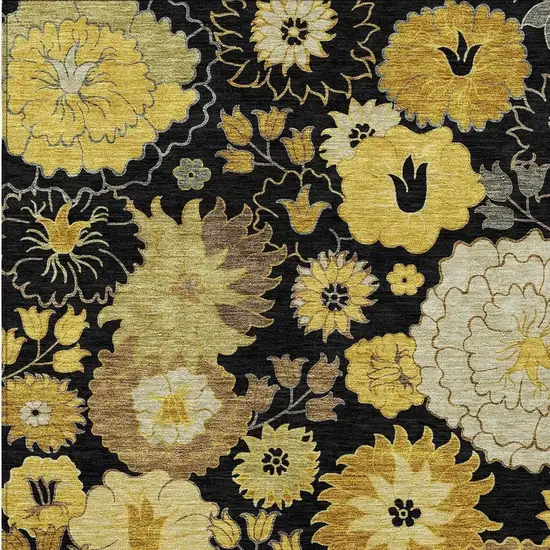 Black Gold And Beige Floral Washable Indoor Outdoor Area Rug Photo 7