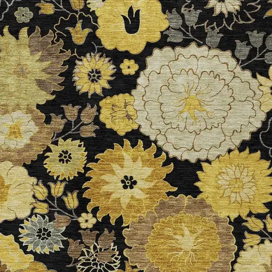 Black Gold And Beige Floral Washable Indoor Outdoor Area Rug Photo 7
