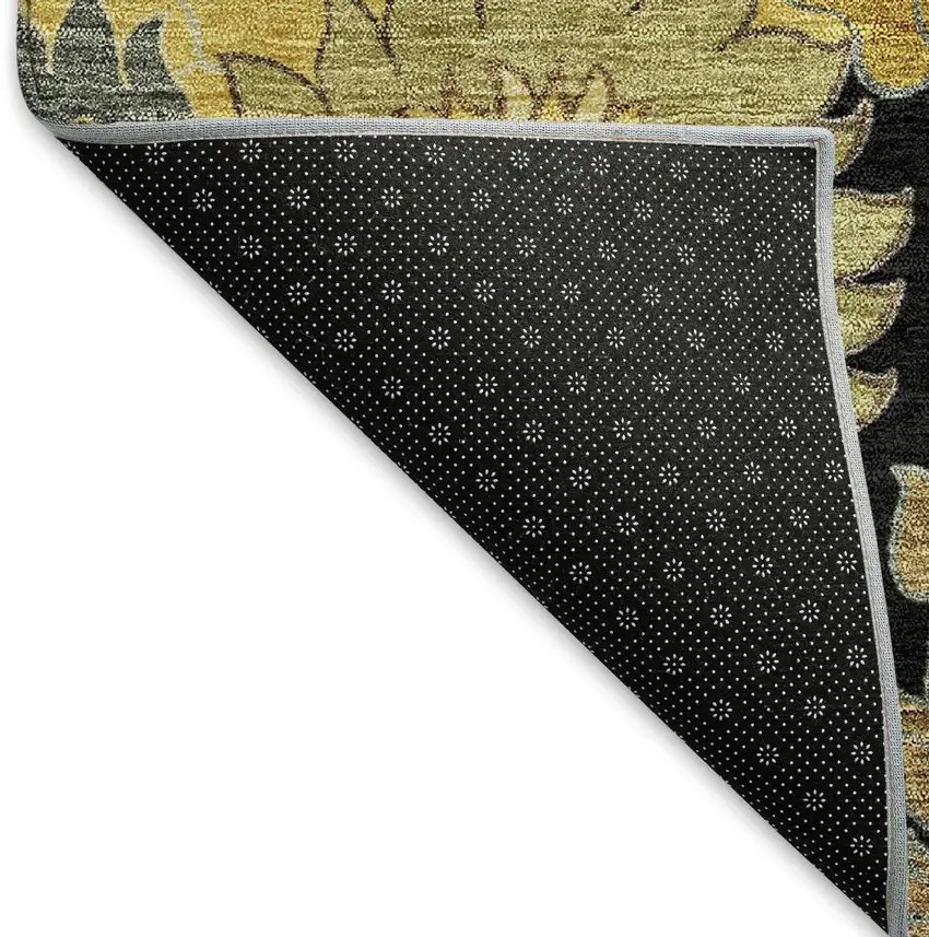 Black Gold And Beige Floral Washable Indoor Outdoor Area Rug Photo 5