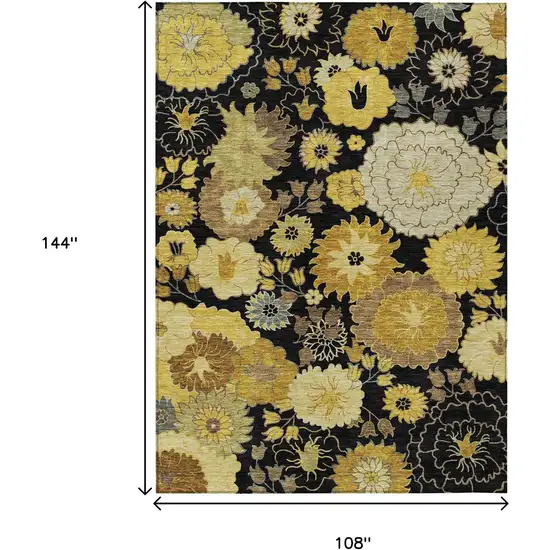 Black Gold And Beige Floral Washable Indoor Outdoor Area Rug Photo 3