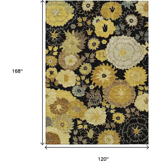 Black Gold And Beige Floral Washable Indoor Outdoor Area Rug Photo 3
