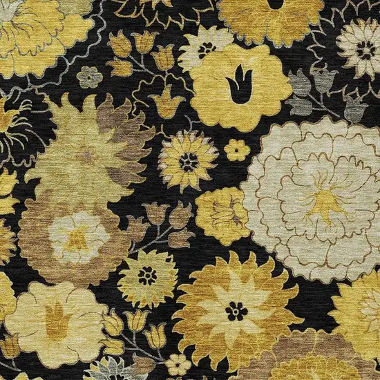Black Gold And Beige Floral Washable Indoor Outdoor Area Rug Photo 7