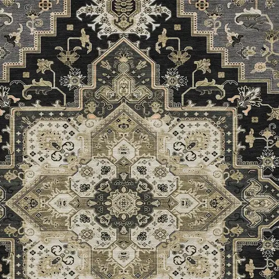 Black Gold And Beige Oriental Washable Area Rug With UV Protection Photo 2