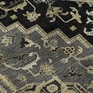 Photo of Black Gold And Beige Oriental Washable Area Rug With UV Protection