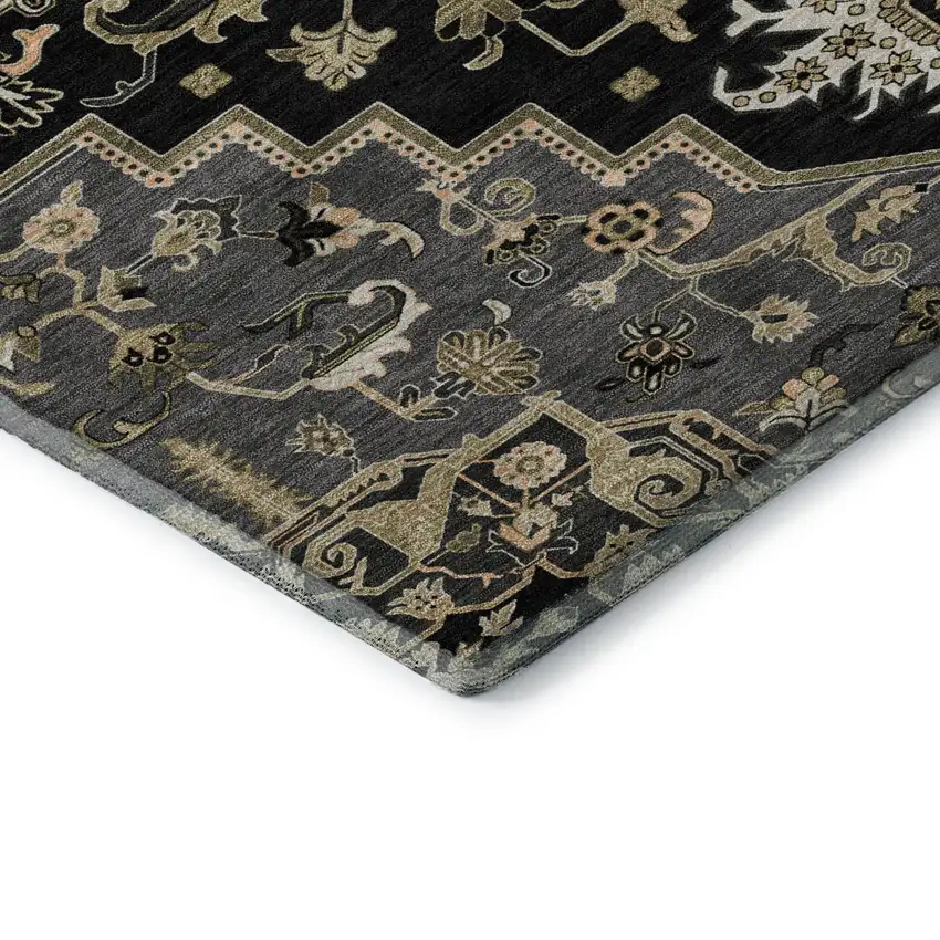 Black Gold And Beige Oriental Washable Area Rug With UV Protection Photo 7