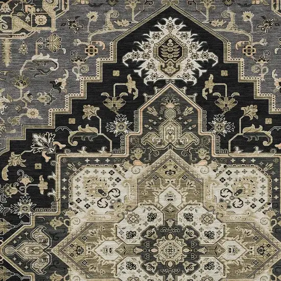 Black Gold And Beige Oriental Washable Area Rug With UV Protection Photo 2