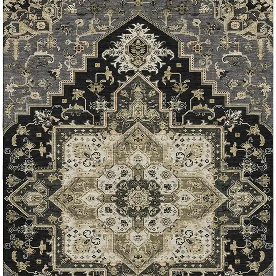 Black Gold And Beige Oriental Washable Area Rug With UV Protection Photo 3