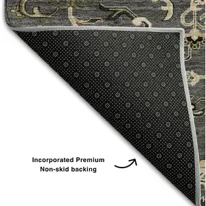 Photo of Black Gold And Beige Oriental Washable Area Rug With UV Protection