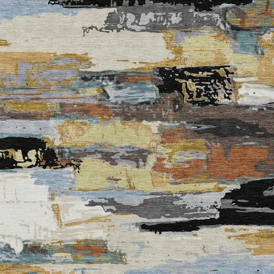 Black Gold And Blue Abstract Washable Indoor Outdoor Area Rug Photo 7