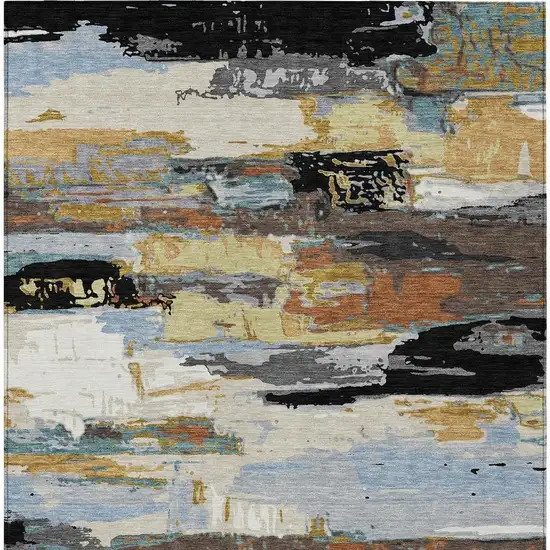 Black Gold And Blue Abstract Washable Indoor Outdoor Area Rug Photo 4