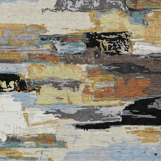 Black Gold And Blue Abstract Washable Indoor Outdoor Area Rug Photo 7