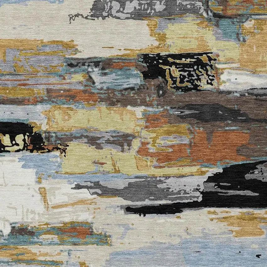 Black Gold And Blue Abstract Washable Indoor Outdoor Area Rug Photo 7