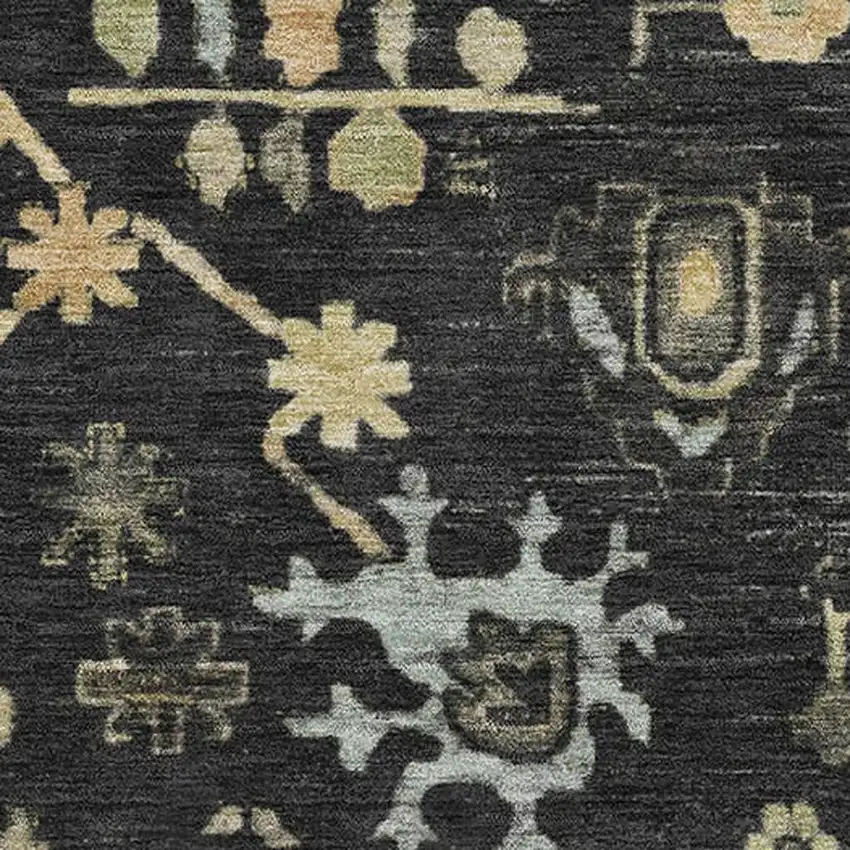 Black Gold And Blue Floral Washable Area Rug With UV Protection Photo 3
