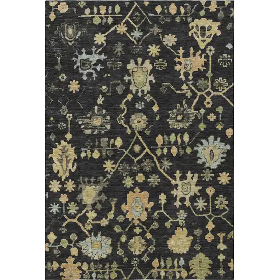 Black Gold And Blue Floral Washable Area Rug With UV Protection Photo 4
