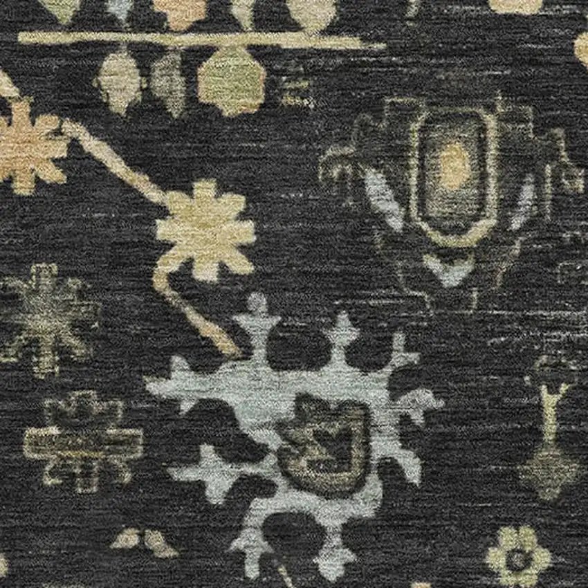 Black Gold And Blue Floral Washable Area Rug With UV Protection Photo 3